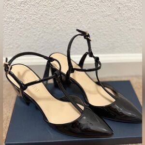 Nine West Black Patent T-Strap Pointed Pumps